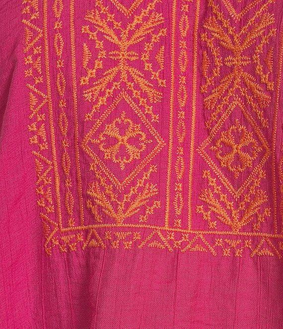 Calessa Embroidered Print Pattern Split V-Neck Long Sleeve Tunic Product Image