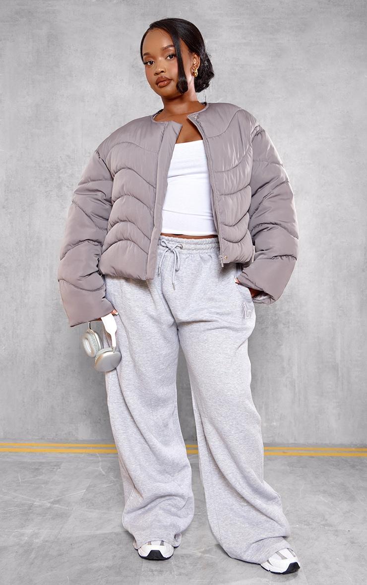 Plus Charcoal Grey Cropped Round Neck Puffer Jacket Product Image