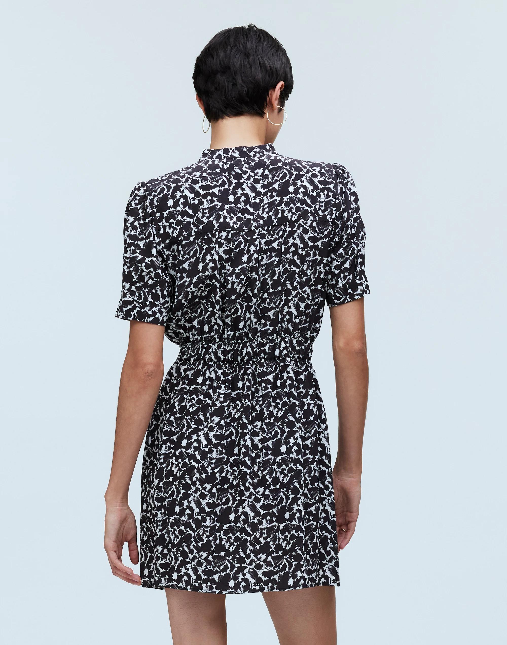 Button-Front Blouson Mini Shirtdress in Floral Crepe Product Image