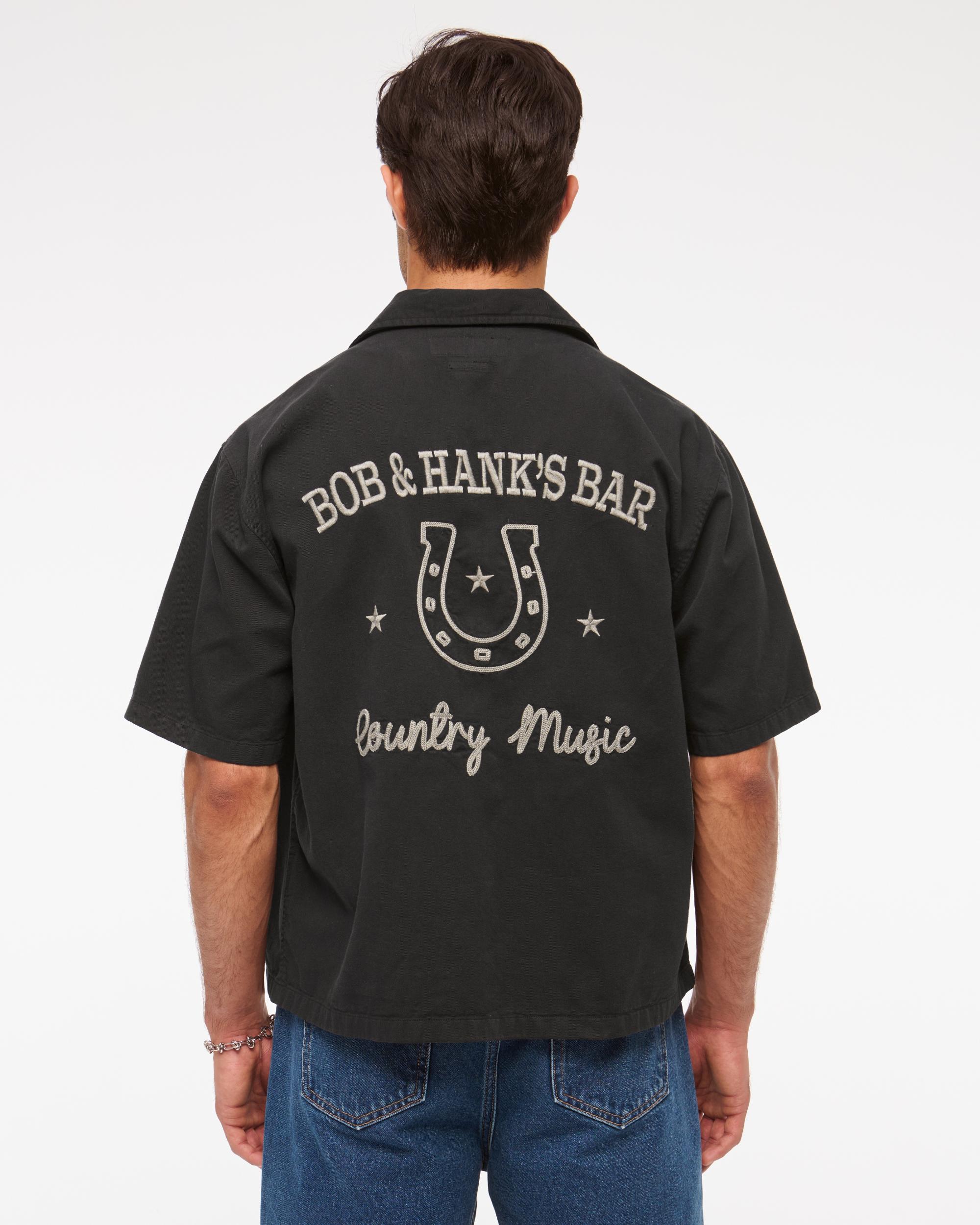 Short-Sleeve Cropped Western Graphic Button-Up Shirt Product Image