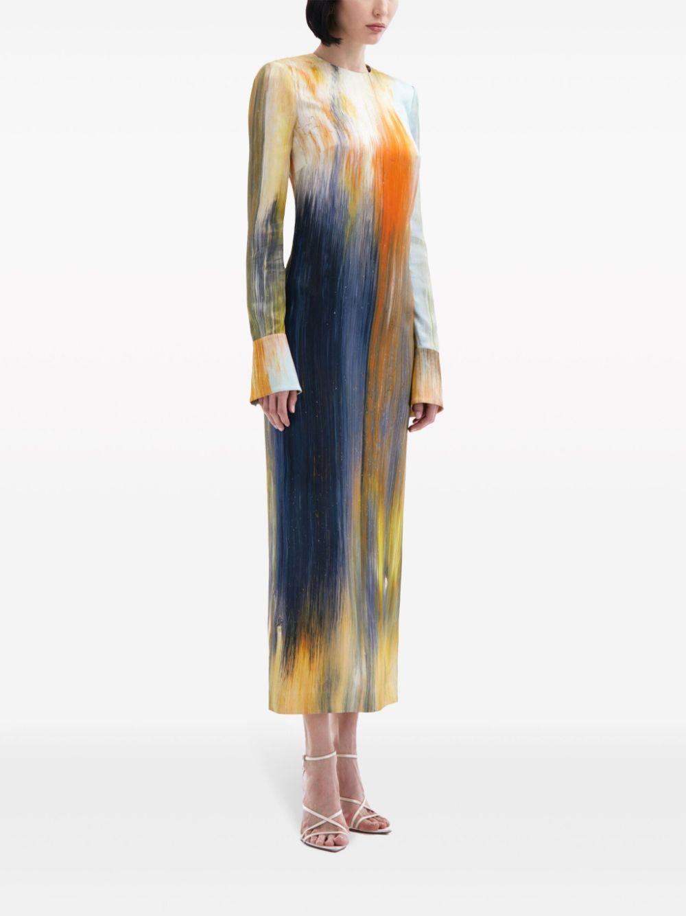 OSCAR DE LA RENTA Abstract-printed Midi Dress In Calendula Multi Product Image