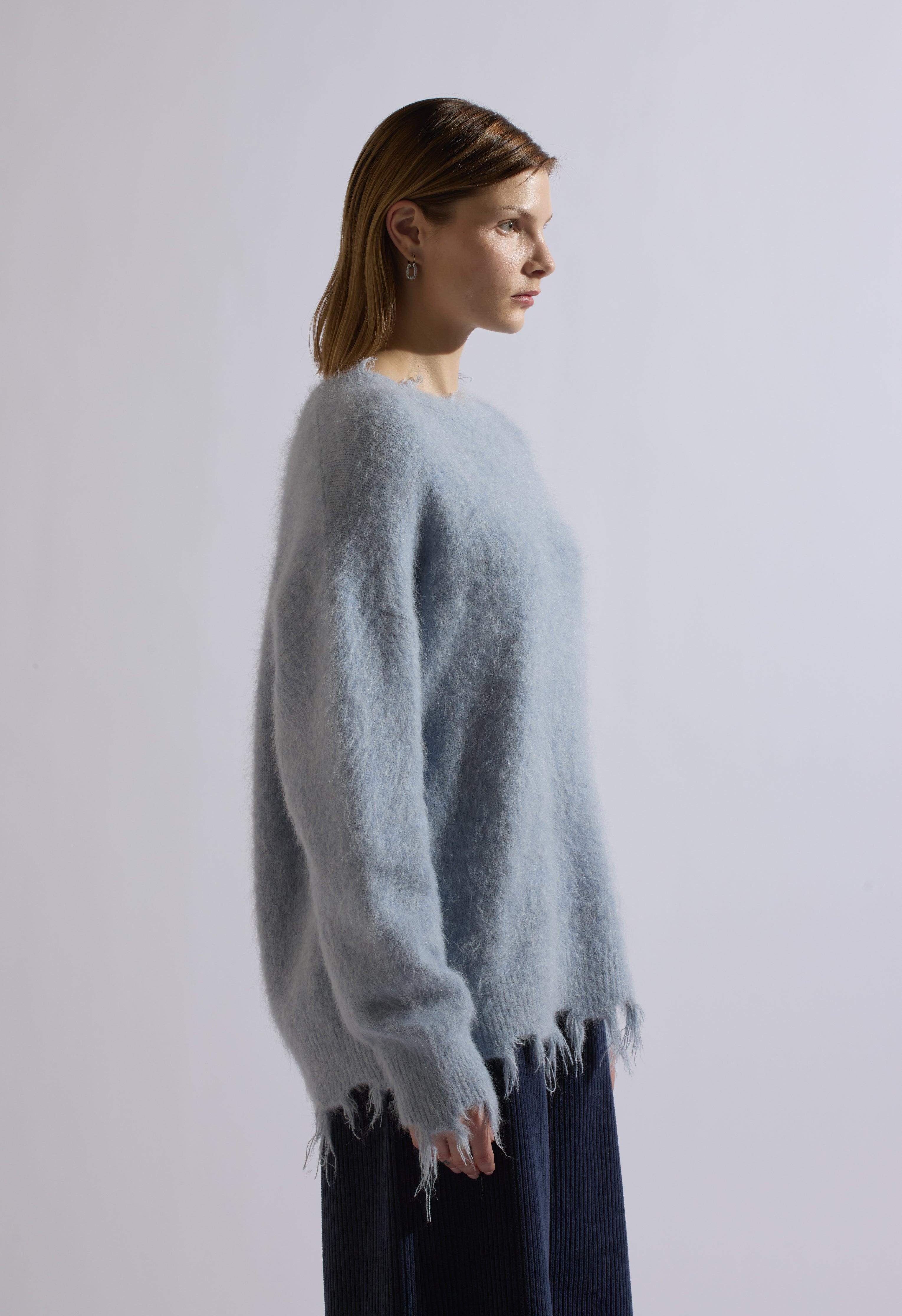 Blue Alpaca Wool Distressed Sweater Product Image