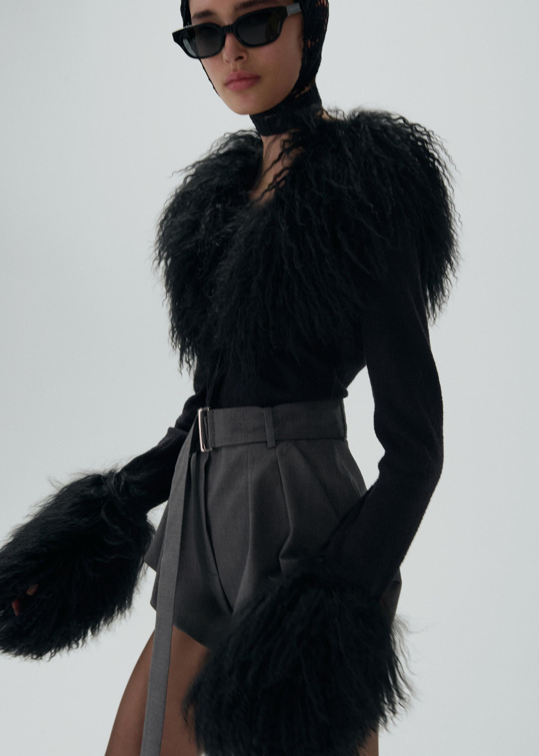 Flared wool shorts in grey Product Image