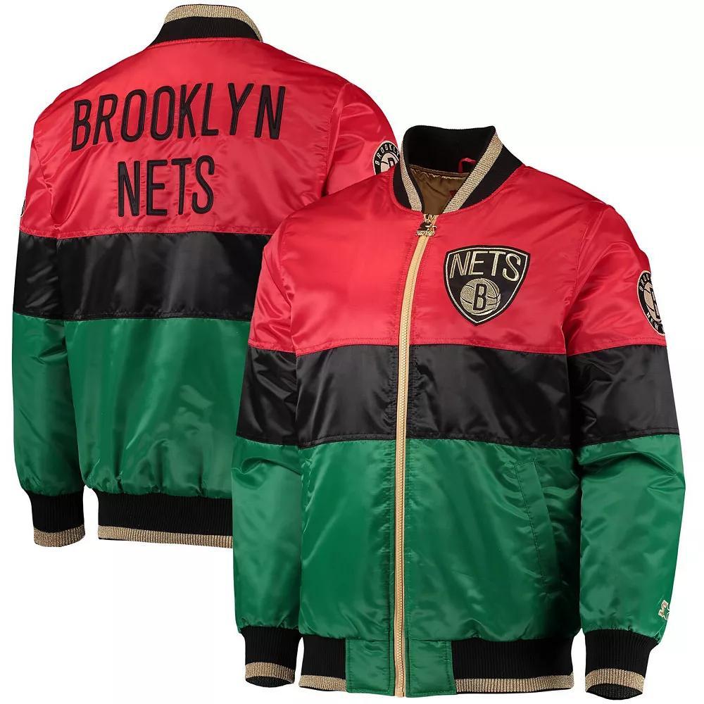 Men's Starter Red/Black/Green Brooklyn Nets Black History Month NBA 75th Anniversary Full-Zip Jacket, Size: Large Product Image