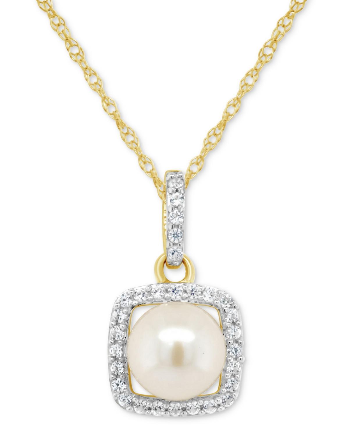 Celebration Gems 10K Yellow Gold 7mm Cushion Pendant Necklace, Womens White Product Image