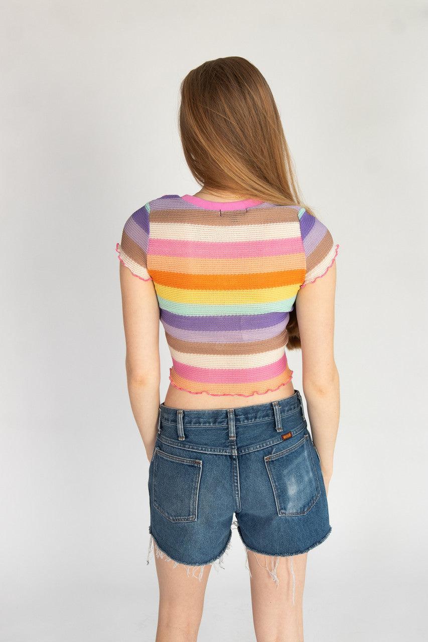Crochet Stripe Lettuce Edge Tee Product Image