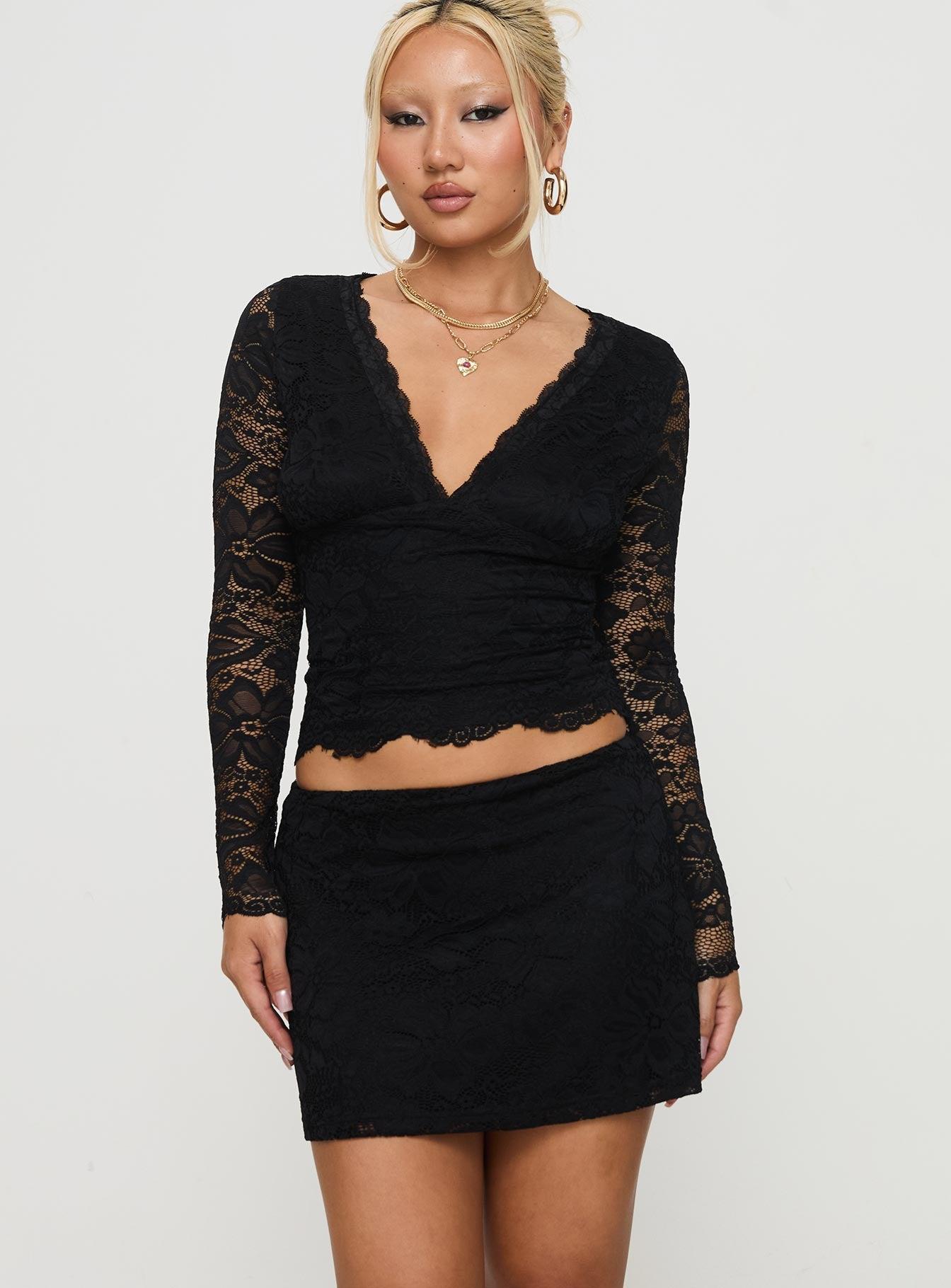 Morgynne Lace V Neck Set Black Product Image