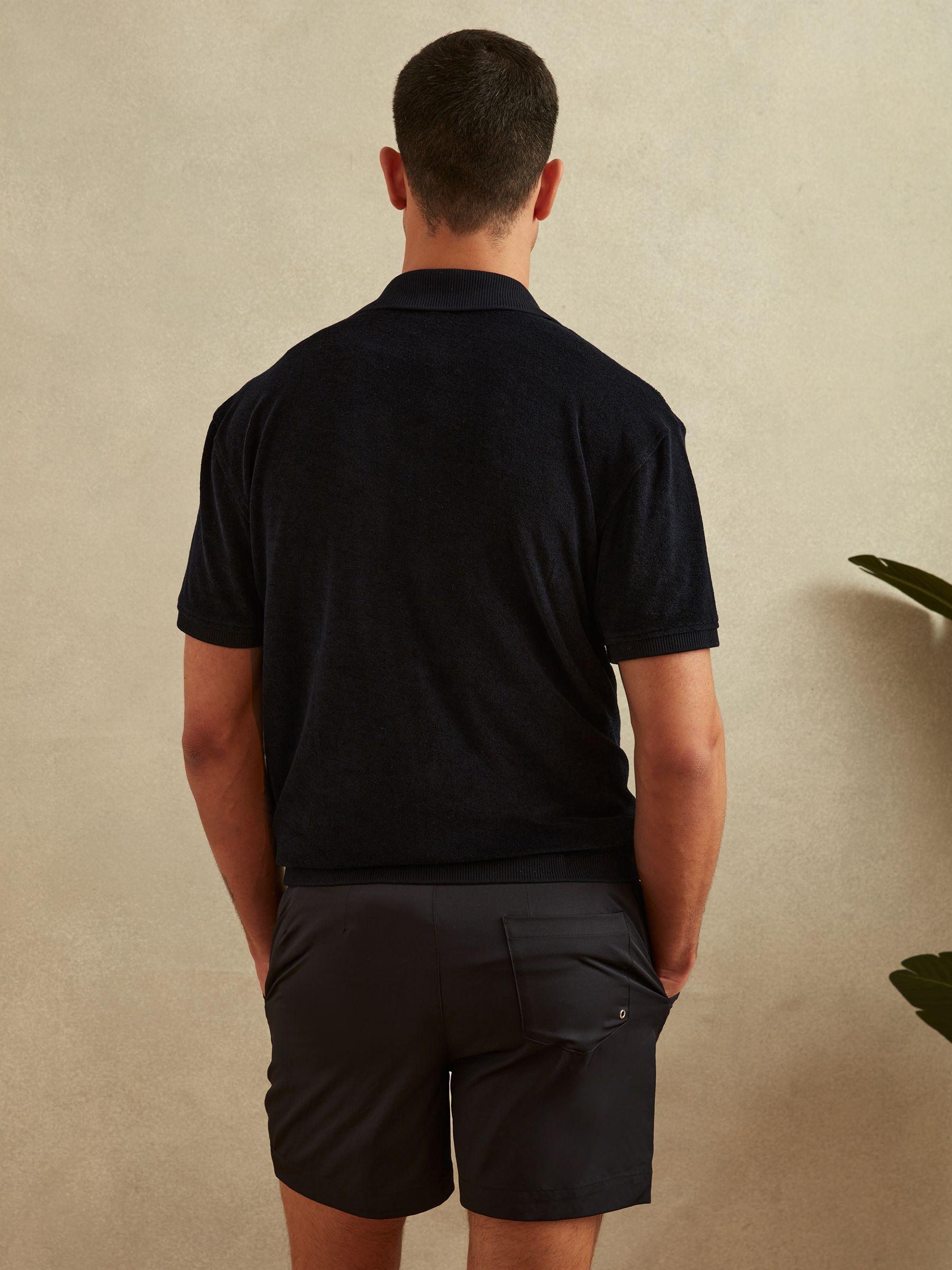 Towelling Cuban Collar Shirt in Navy Product Image