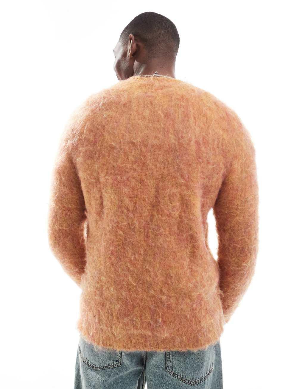 ASOS DESIGN knit fluffy sweater in orange Product Image