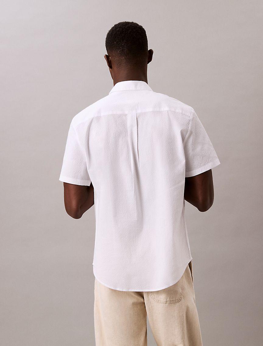 Calvin Klein Mens Solid Seersucker Classic Button-Down Shirt - White Product Image