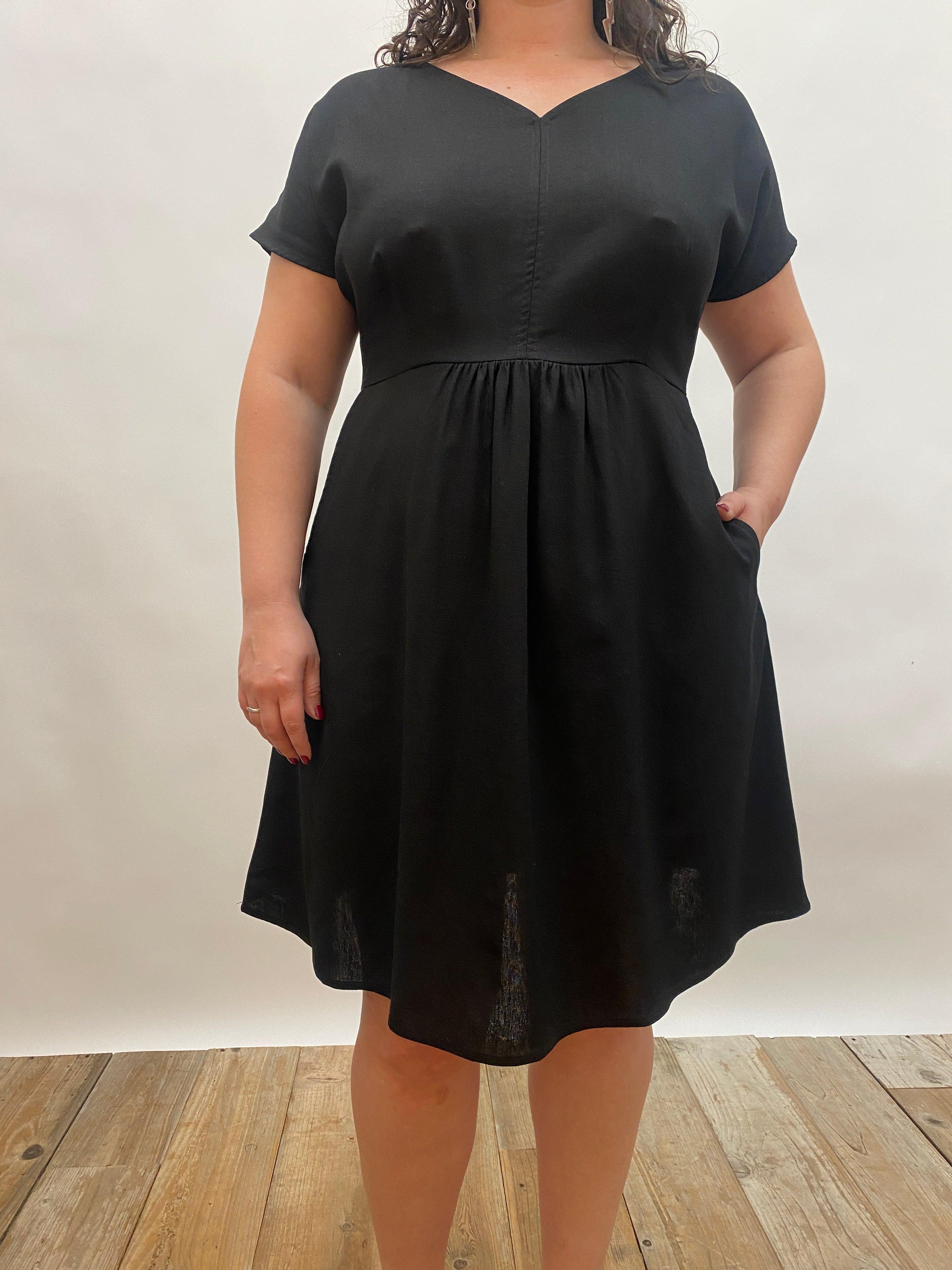 Dolman Dress in Black Linen Product Image