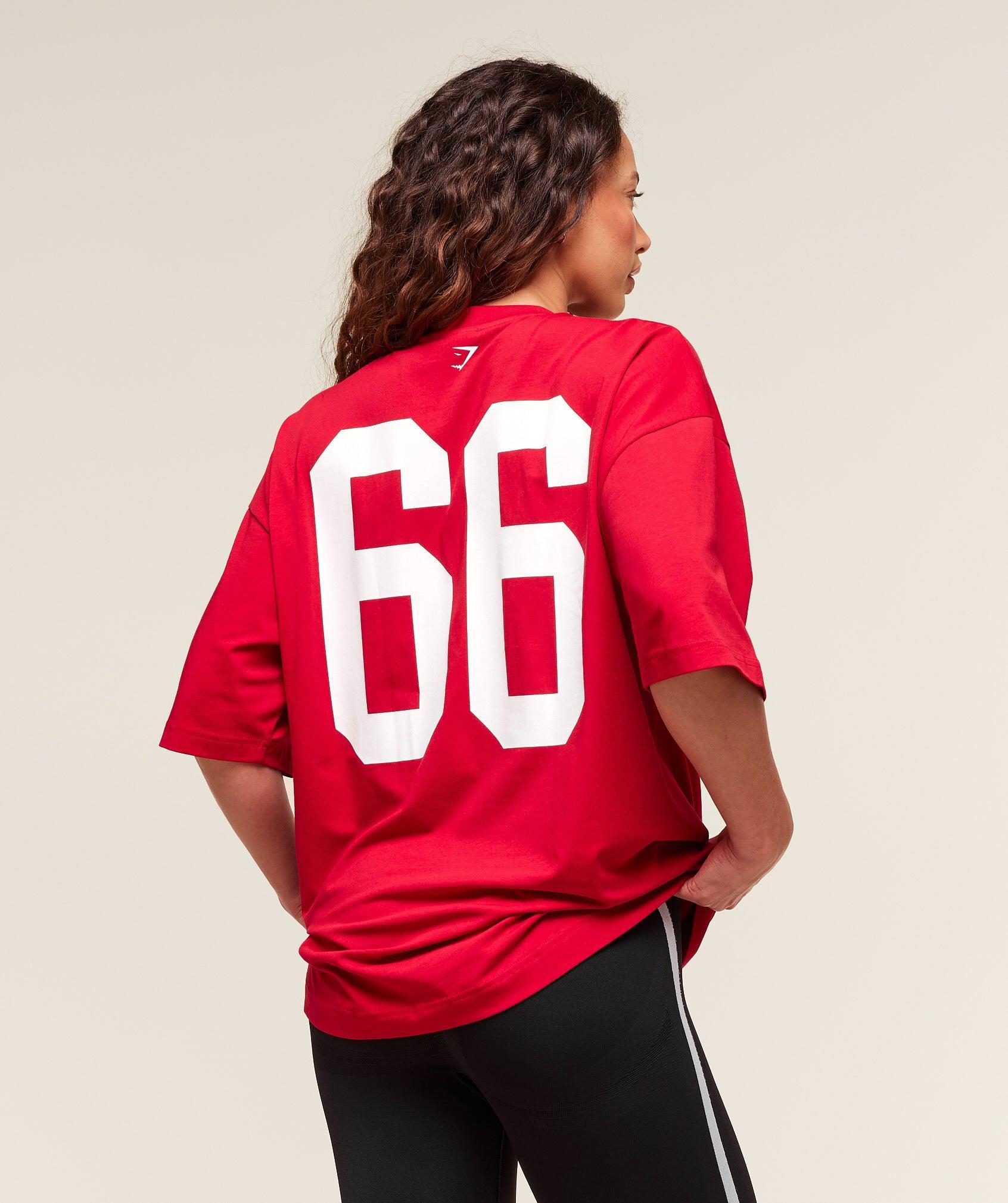 Gymshark Campus Graphic Oversized T-shirt - Conditioning Red Female Product Image