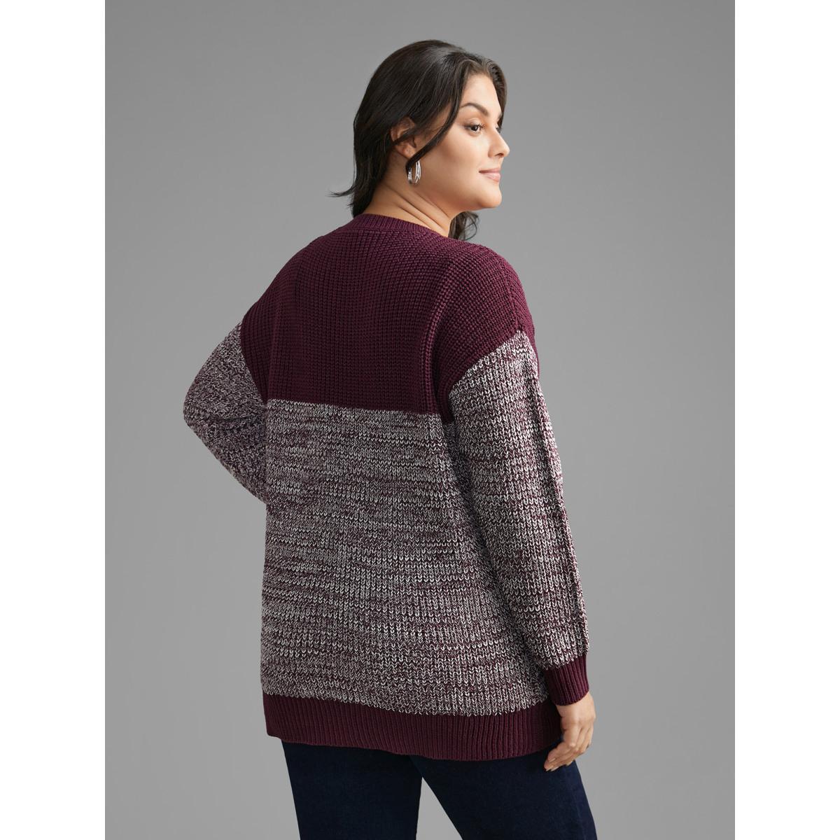 Plus Size Round Neck Heather Patchwork Pullover Deeppurple Women Casual Loose Long Sleeve Round Neck Everyday Pullovers BloomChic 28/5X Product Image