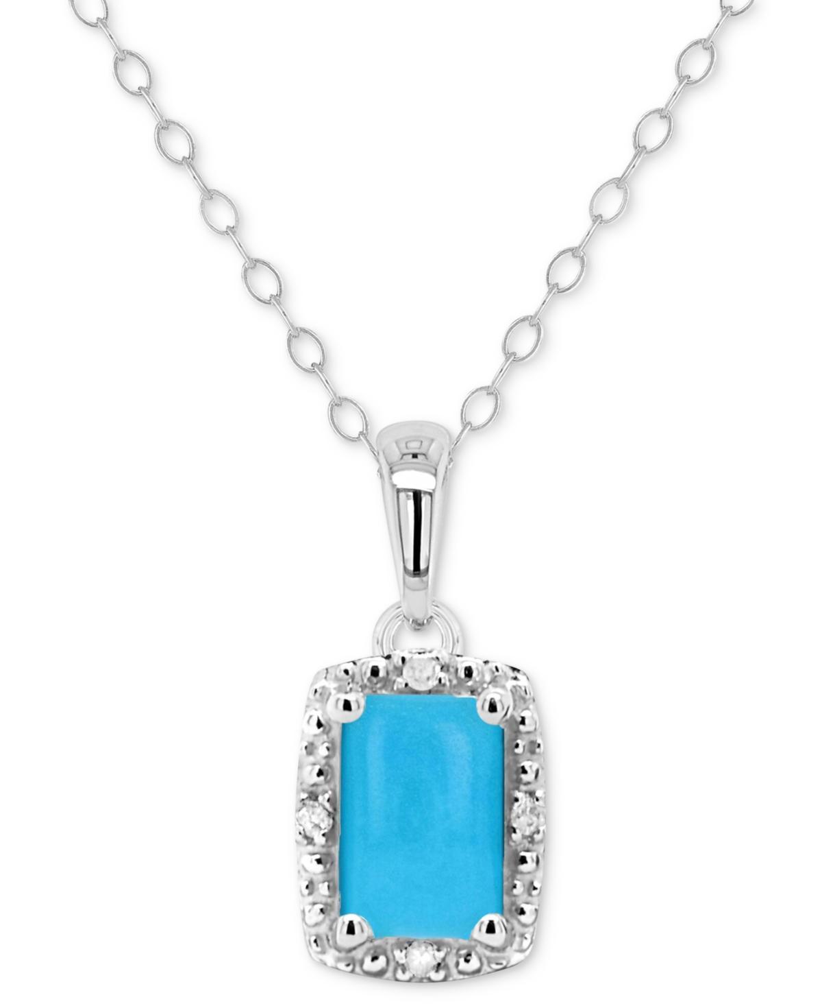 Celebration Gems Sterling Silver Emerald Cut Stabilized Turquoise & Diamond Accent Pendant Necklace, Womens Product Image