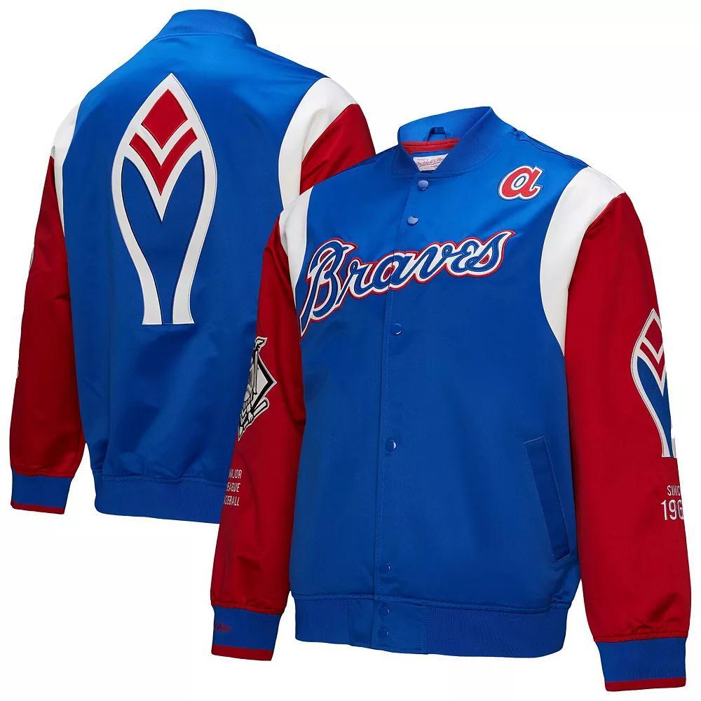 Men's Mitchell & Ness Royal/Red Atlanta Braves Cooperstown Collection Team Origins Satin Full-Snap Jacket, Size: 3XL, Blue Product Image