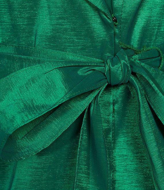 Alex Evenings Stretch Taffeta Collared V-Neck 3/4 Balloon Sleeve Tie Sash Wrap Top Product Image