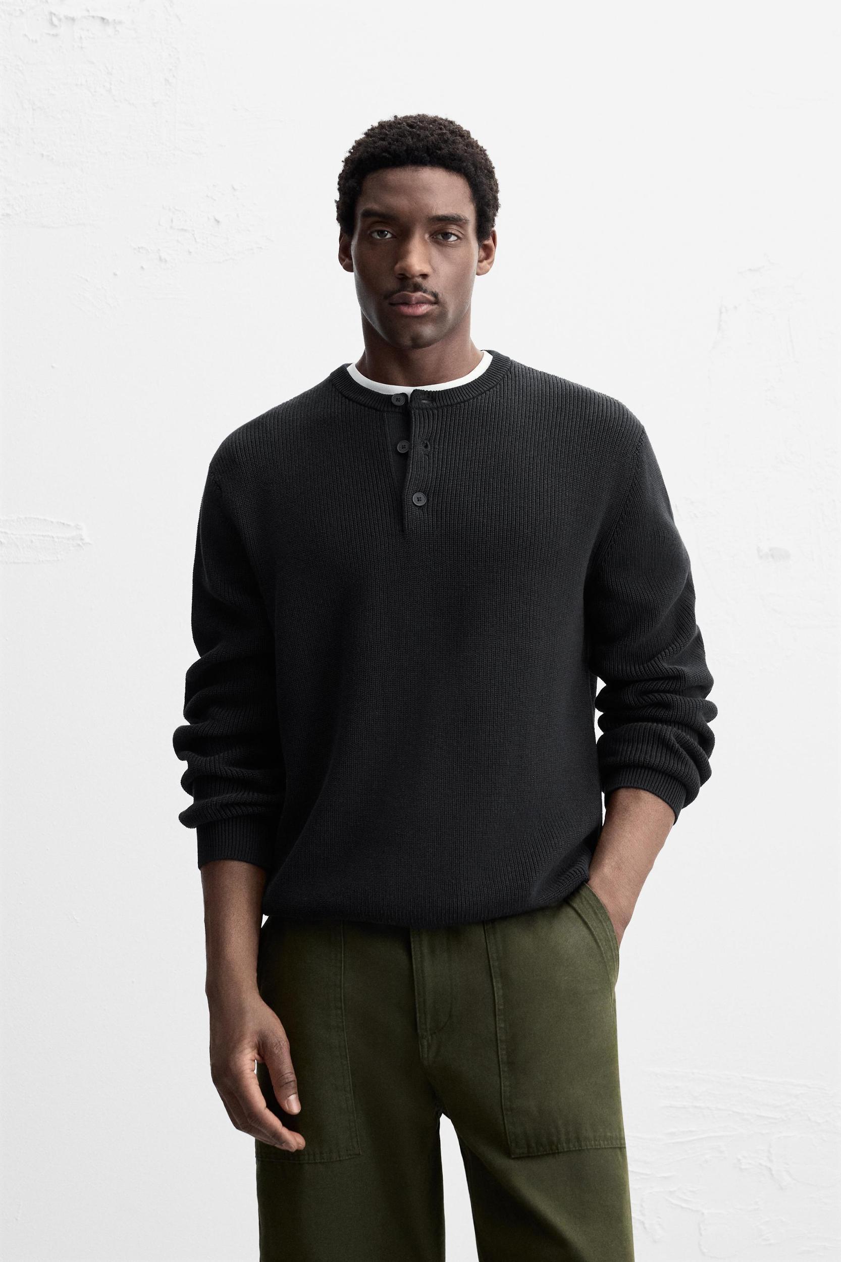 BUTTONED PURL KNIT SWEATER Product Image