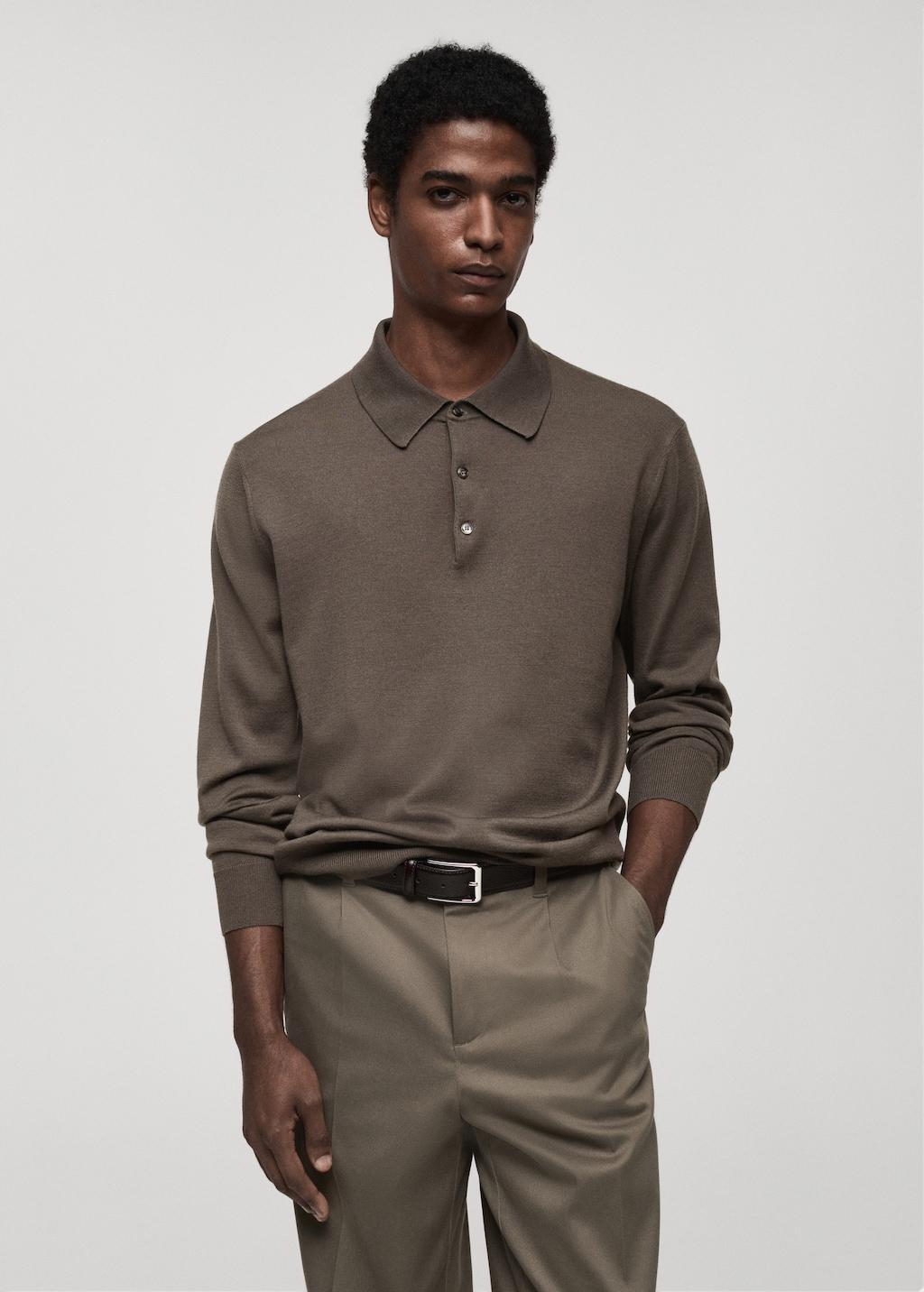 100% merino wool polo sweater - Men | MANGO USA Product Image