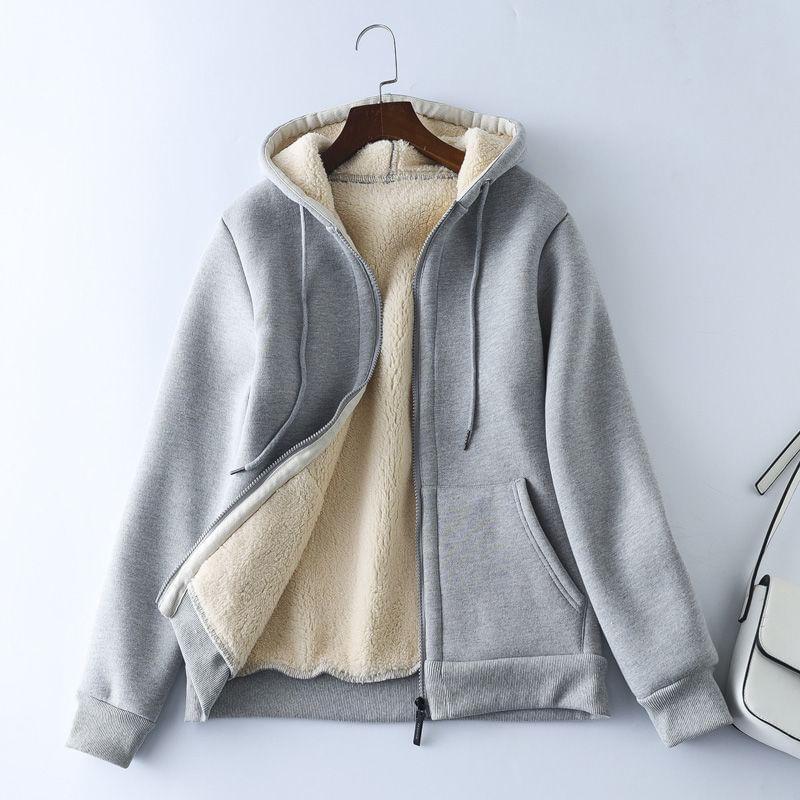 Plain Fleece-Lined Zip Hoodie Product Image