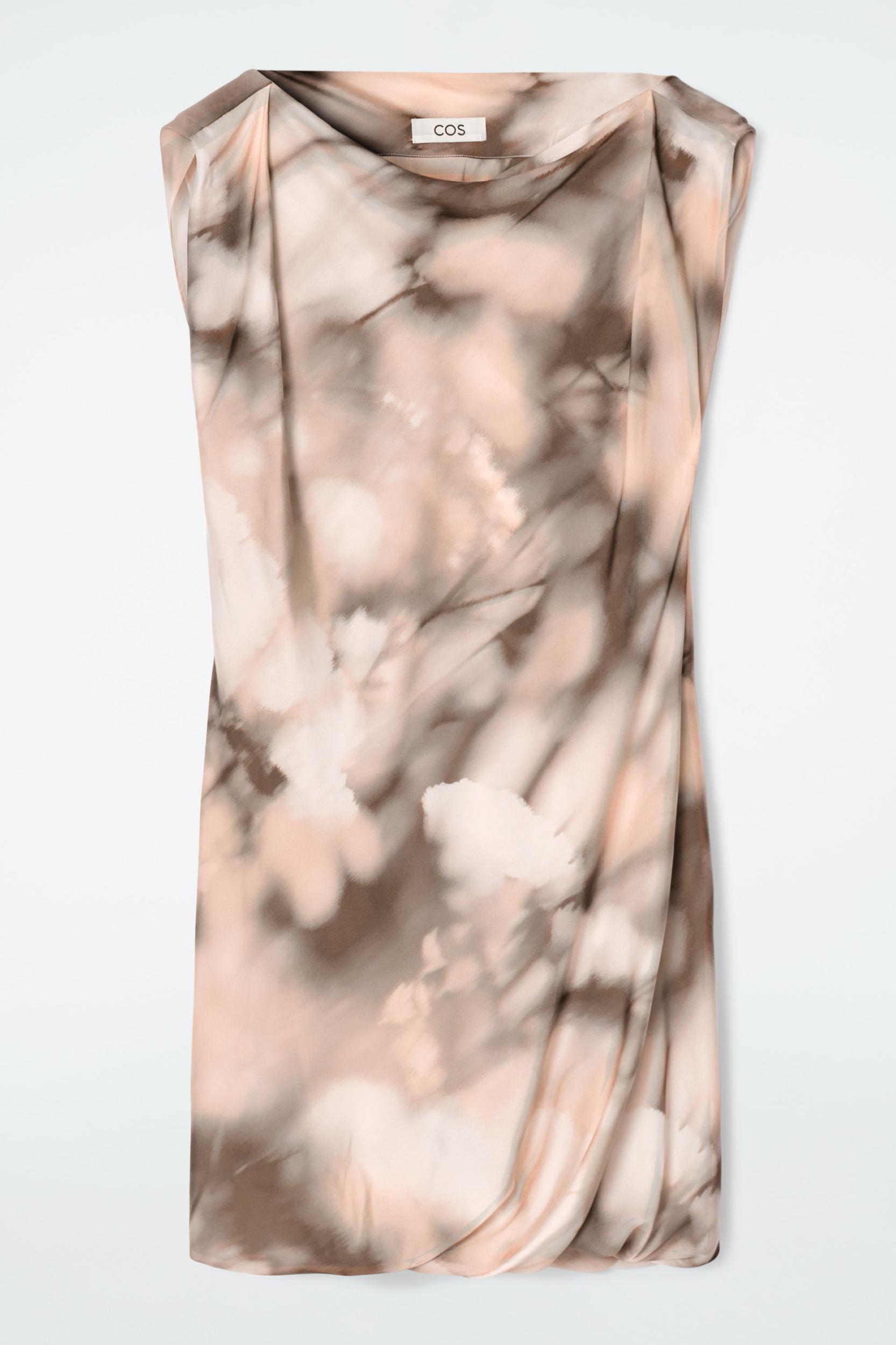 PRINTED DRAPED SILK DRESS Product Image