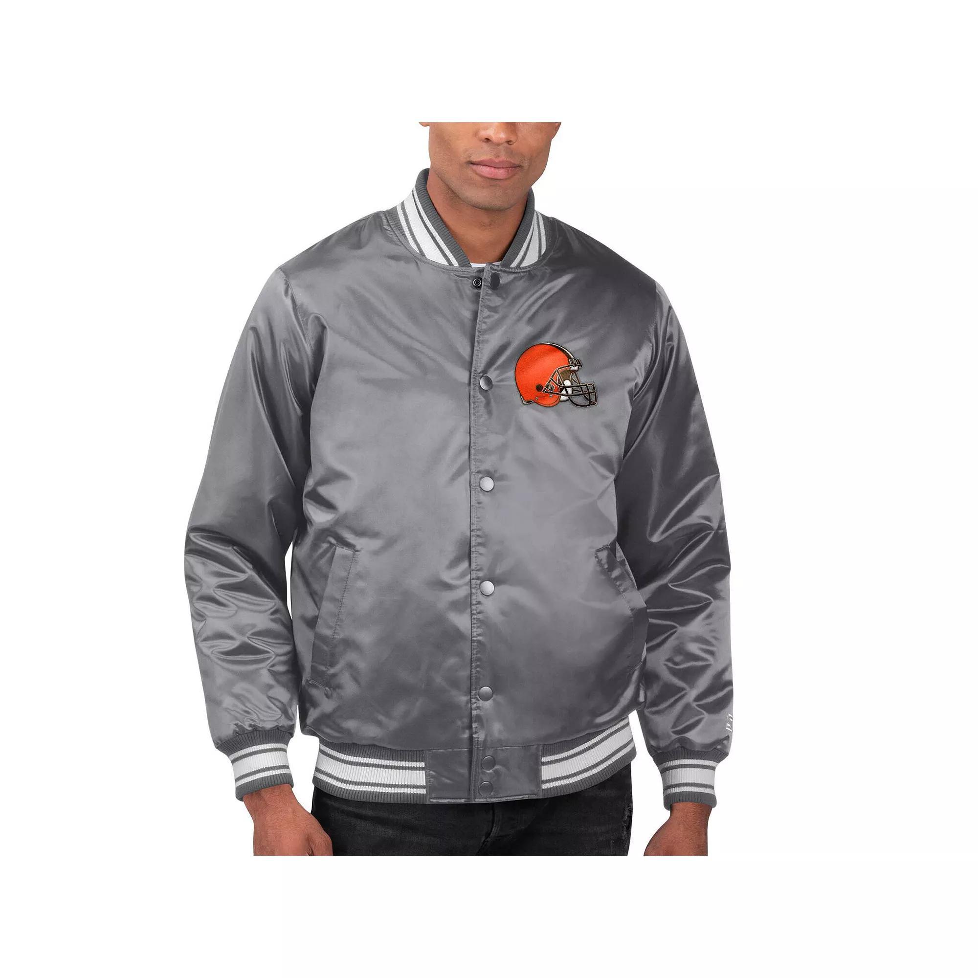 Men's Starter Heather Charcoal Cleveland Browns Locker Room Satin Varsity Full-Snap Jacket,  Product Image
