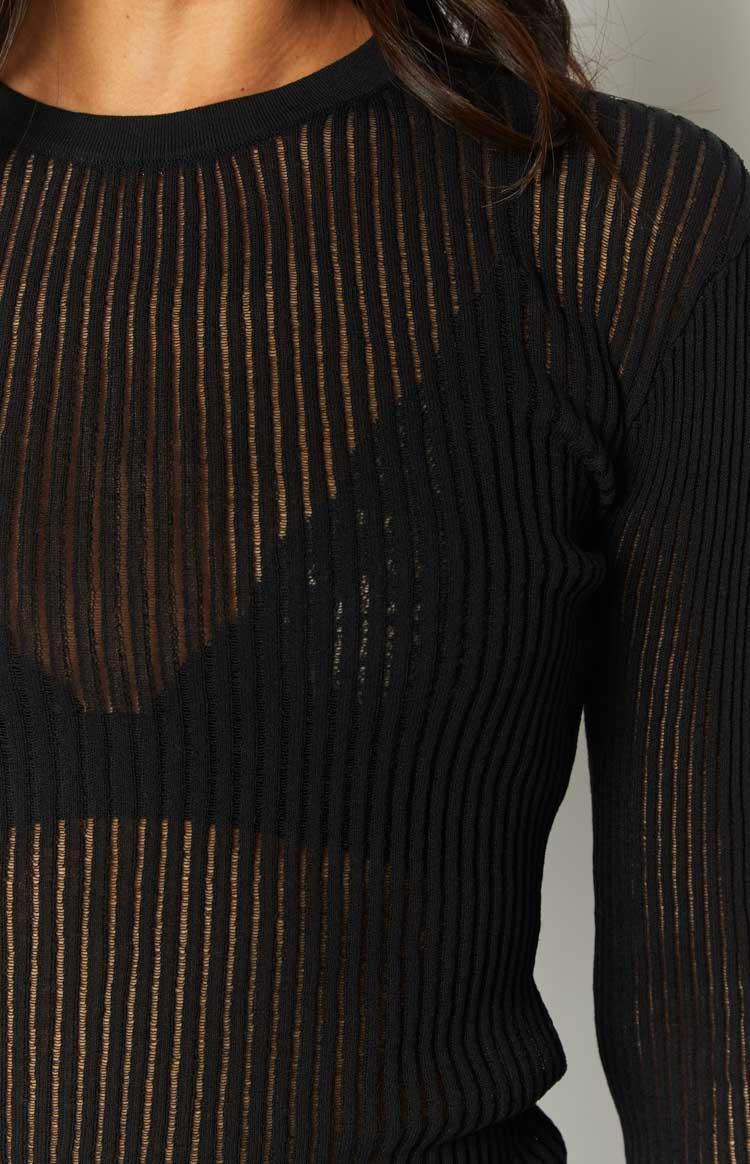 Gems Black Sheer Knit Long Sleeve Top Product Image