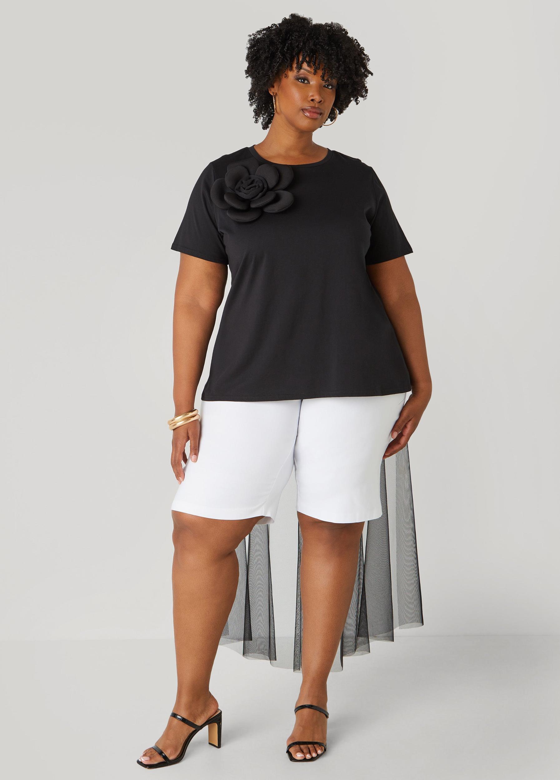 Mesh Paneled Rosette Tee Product Image