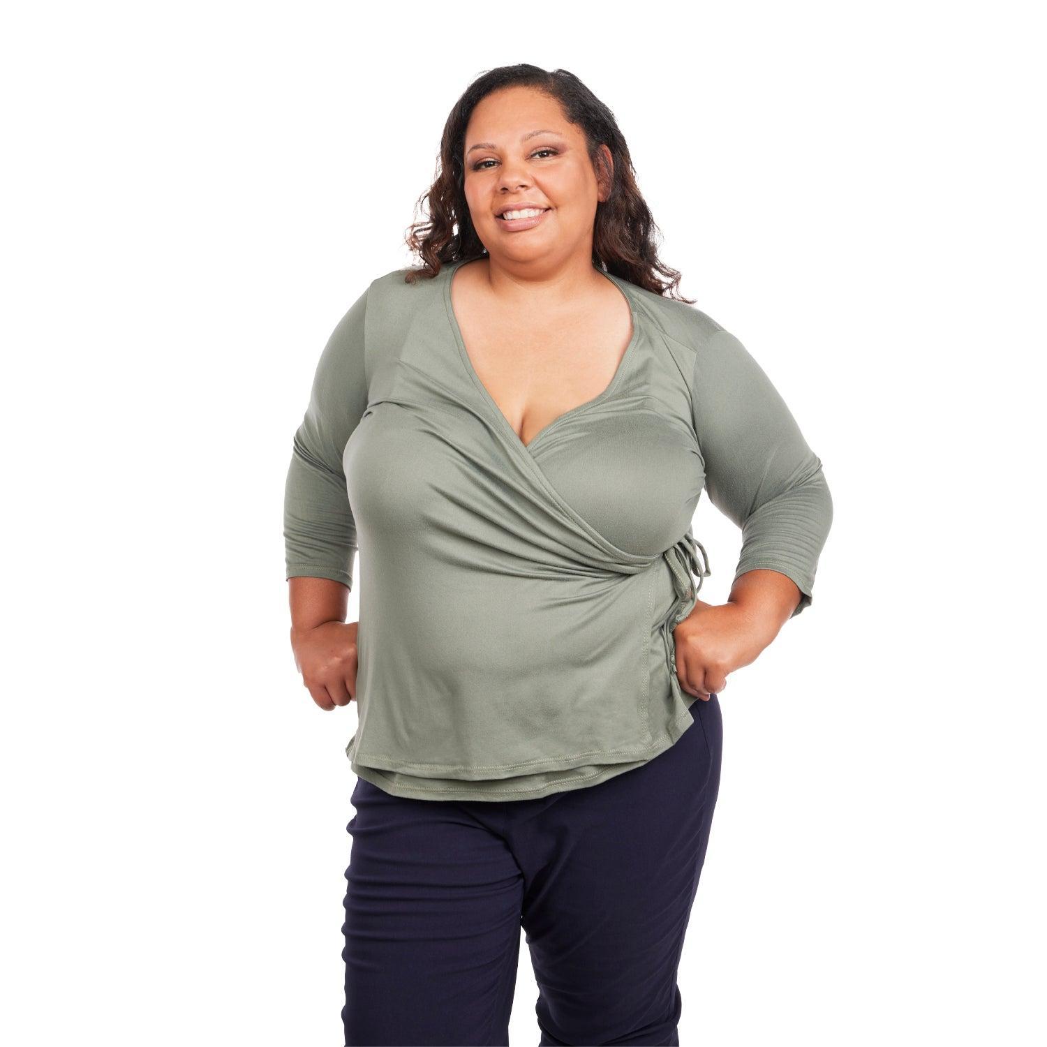 Inner Beauty Plus Solid 3/4 Sleeve Surplice Front V-Neck Top Product Image