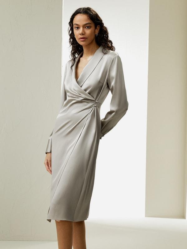 Shawl Collar Silk Wrap Dress Product Image