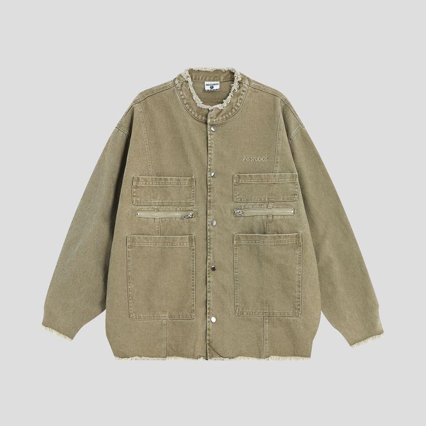 Crewneck Denim Button-Up Jacket Product Image