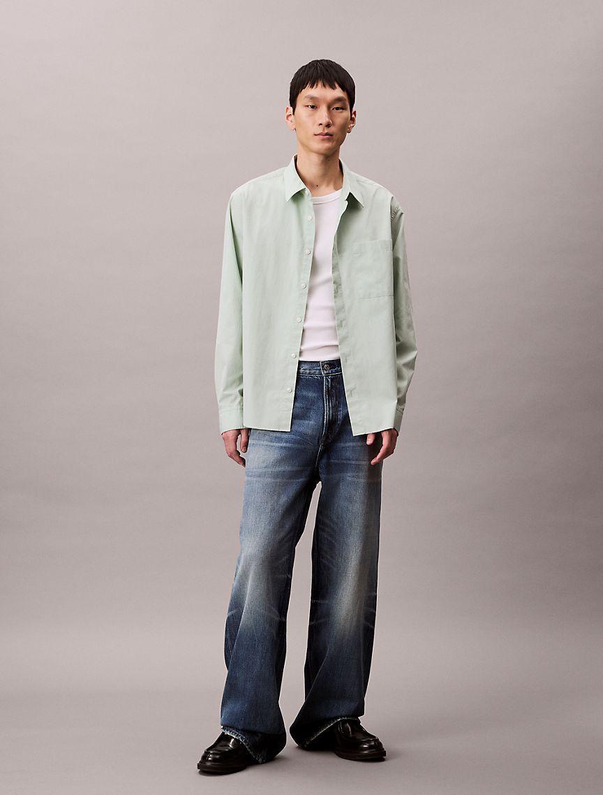 Calvin Klein Mens Cotton Poplin Relaxed Button-Down Shirt - Green Product Image