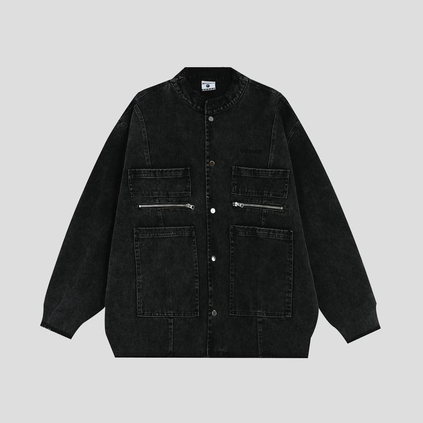 Crewneck Denim Button-Up Jacket Product Image