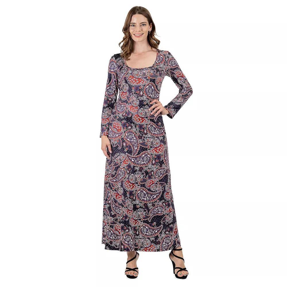 Women's 24Seven Comfort Apparel Long Sleeve A Line Maxi Dress,  Product Image