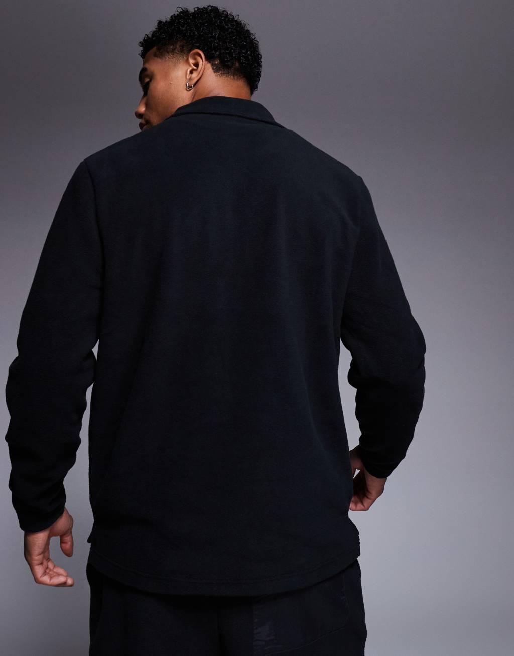 ASOS DESIGN fleece sweatshirt with quarter zip and collar in navy Product Image