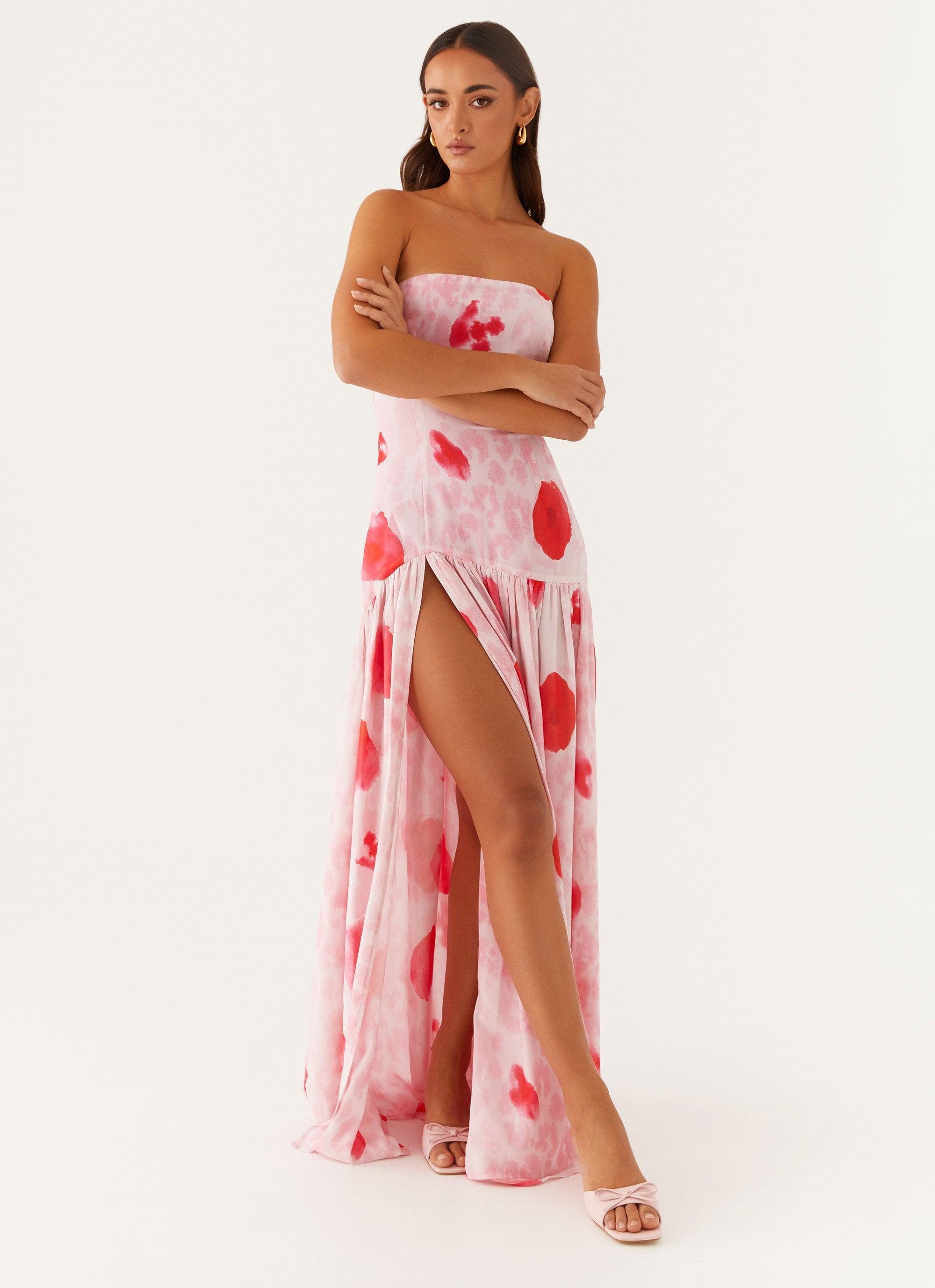 Eden Strapless Maxi Dress - Rose Leopard Product Image