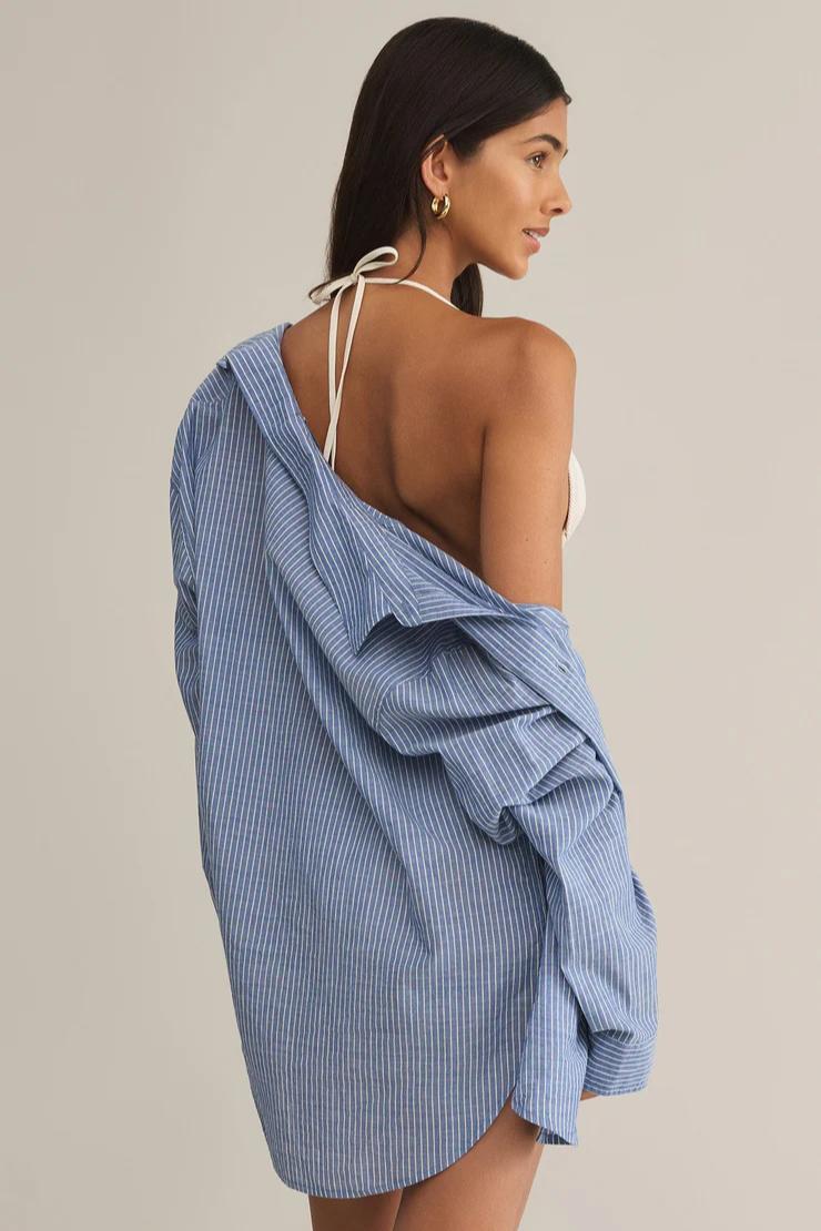 Seaport Striped Button Up Shirt- Sky Blue Product Image