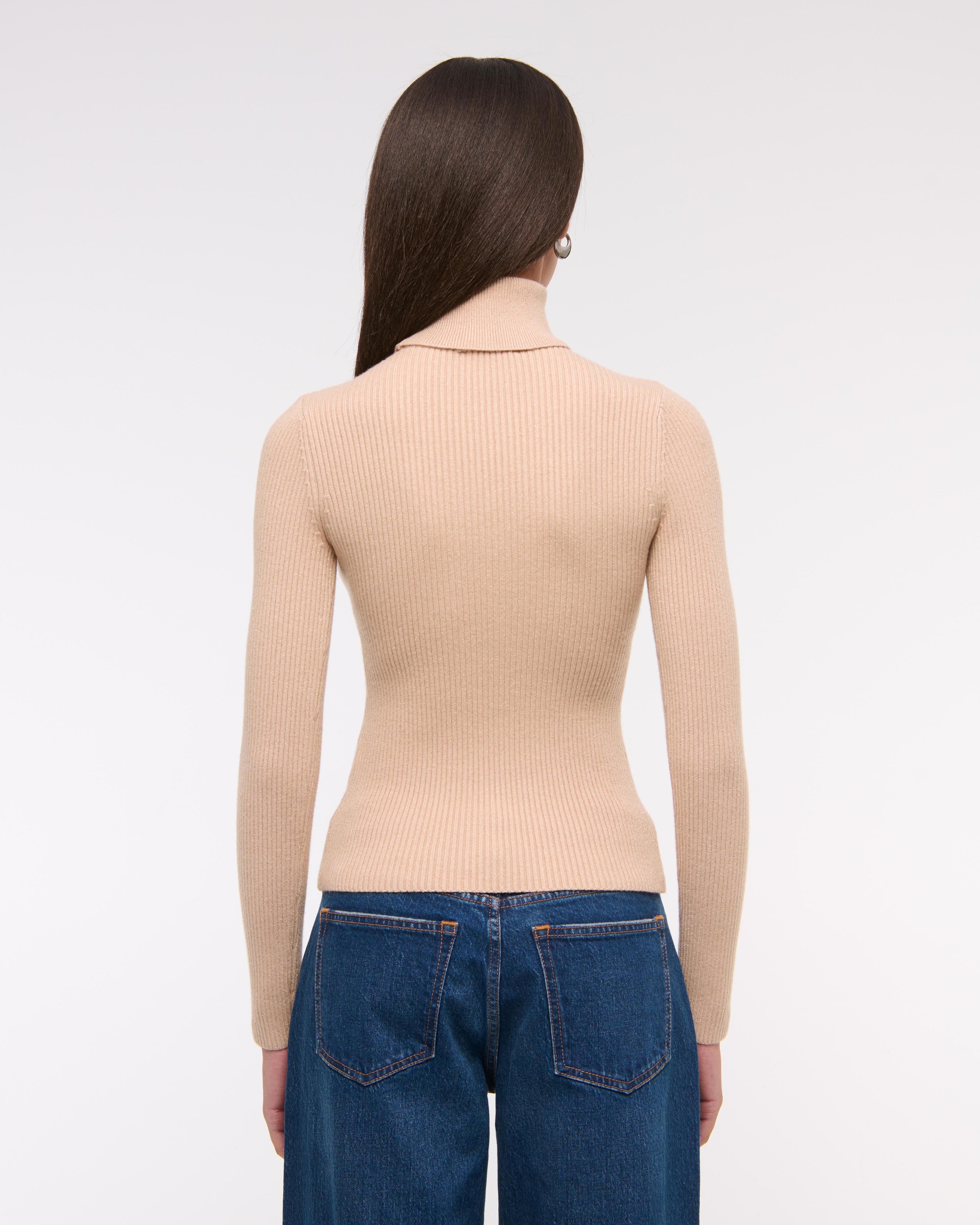 LuxeLoft Lurex Slim Ribbed Turtleneck Top Product Image