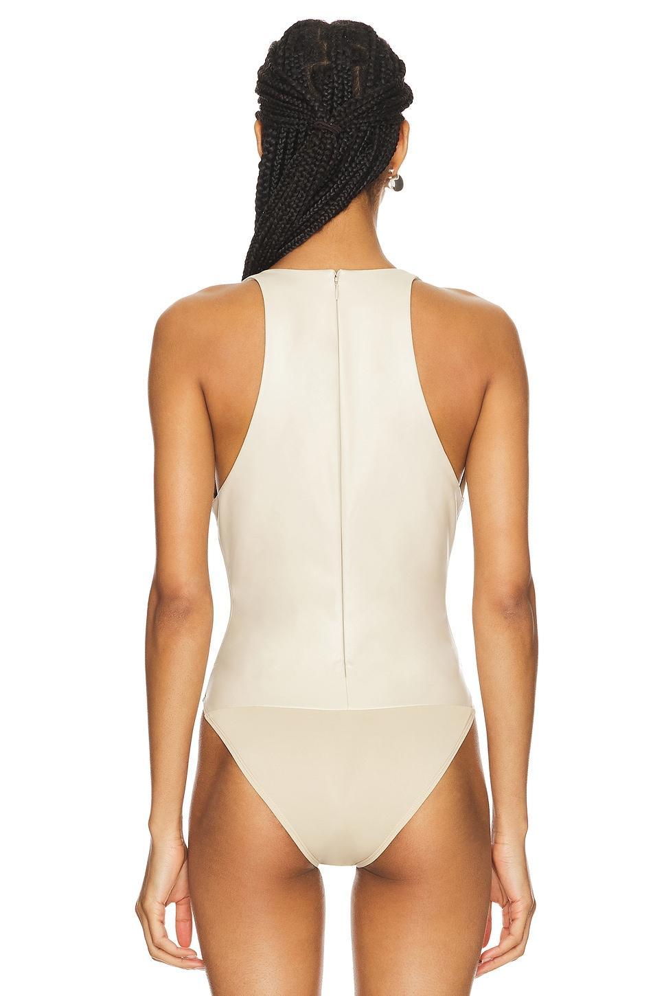 Faux Leather Plunge Neck Bodysuit Lapointe Product Image