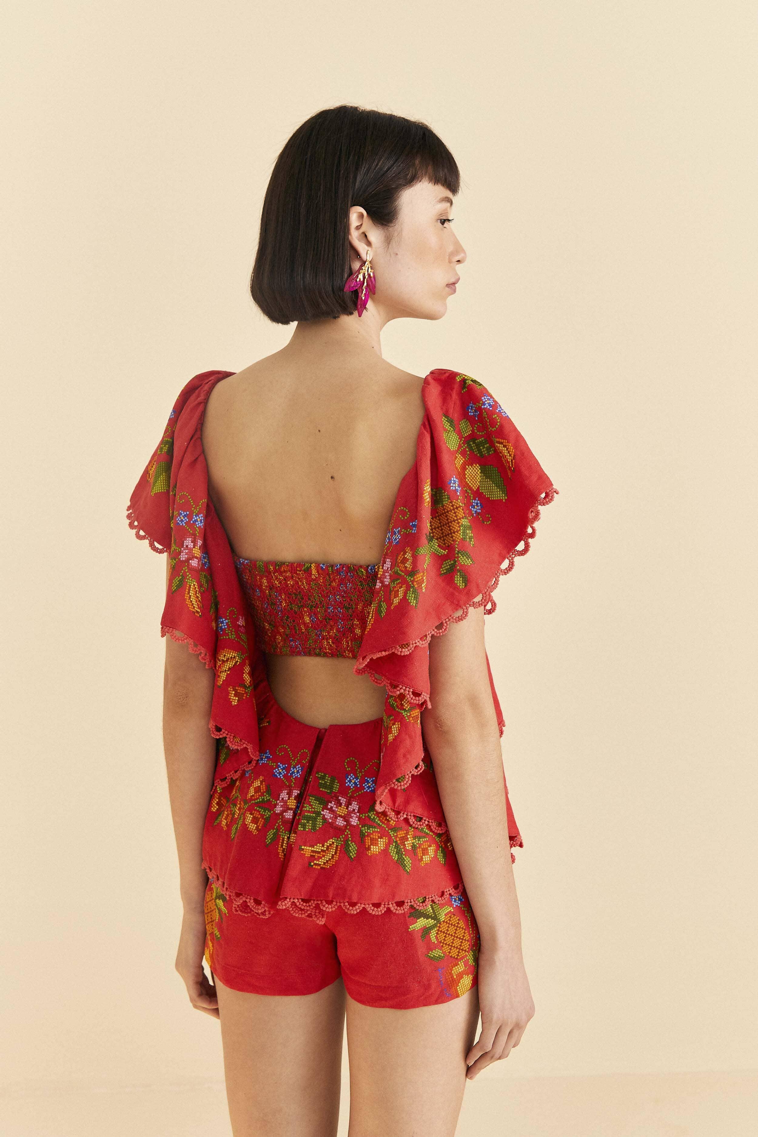 Red Tropical Romance Romper Product Image