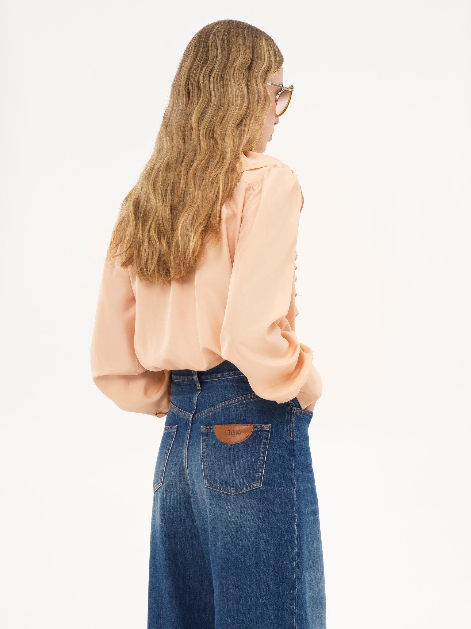 V-neck ruffled blouse in silk habotai Product Image