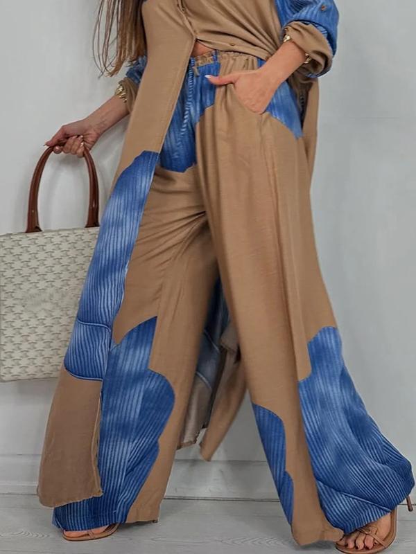High Waisted Wide Leg Drawstring Elasticity Floral Printed Split-Joint Pants Trousers Product Image
