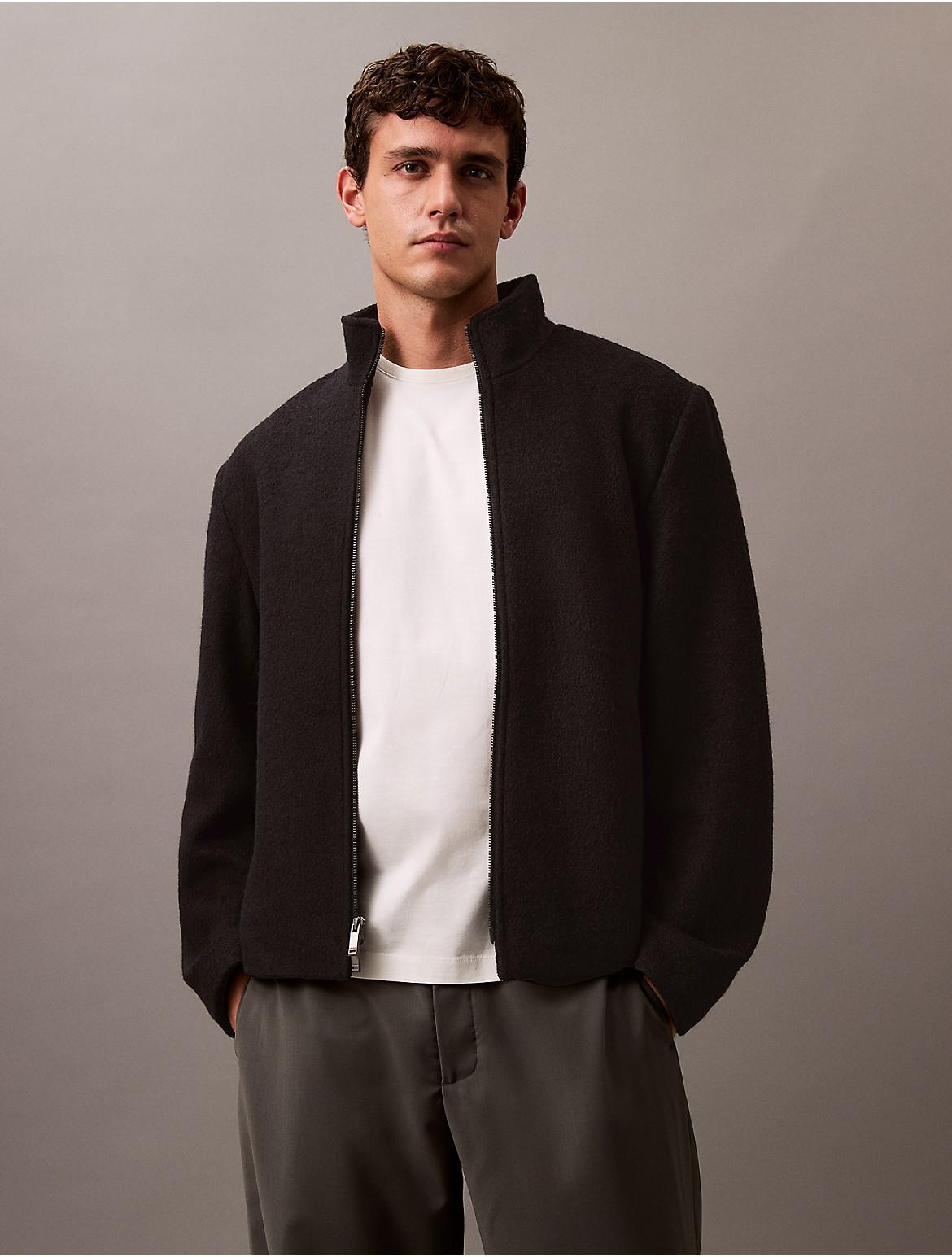 Calvin Klein Mens Wool Blend Classic Zip Shirt Jacket - Black Product Image