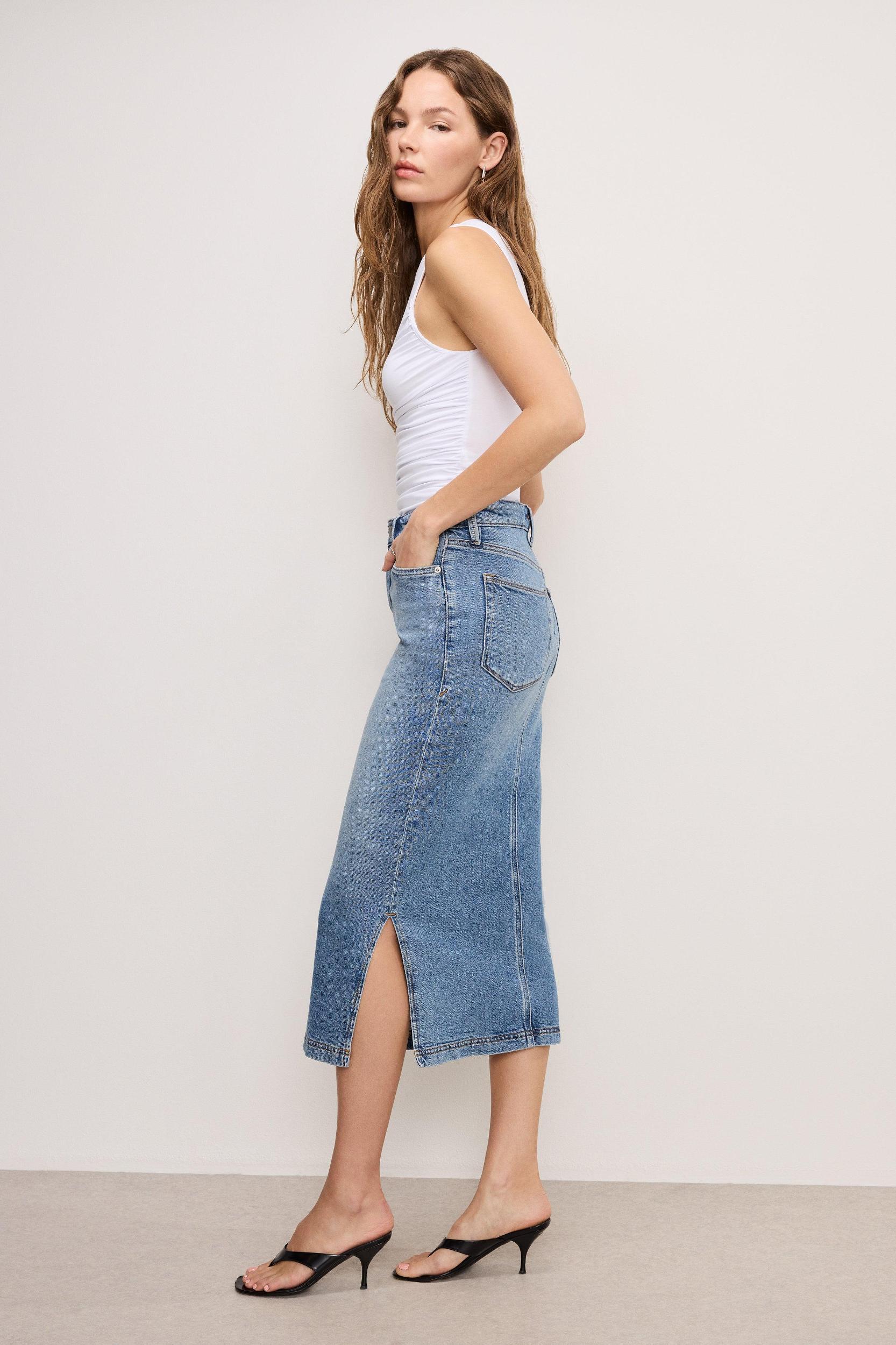 DENIM MIDI SKIRT | INDIGO894 Product Image