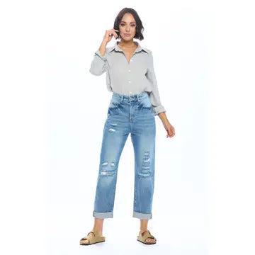 High Rise Ripped Boyfriend Jeans Product Image