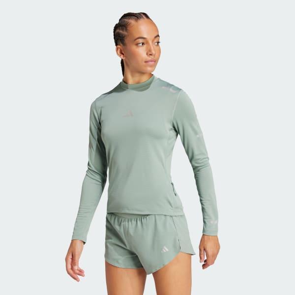 adidas Ultimate Running Reflective Long Sleeve Tee Silver Green L Womens Product Image