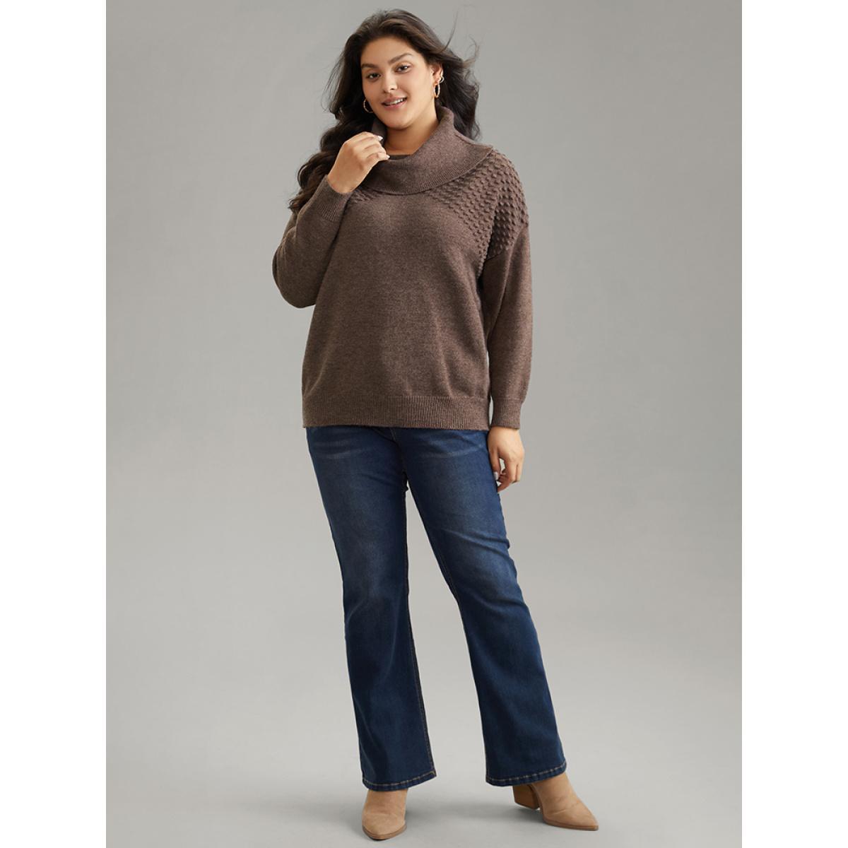 Plus Size Supersoft Essentials Solid Textured Turtleneck Pullover DarkBrown Women Casual Loose Long Sleeve Turtleneck Dailywear Pullovers BloomChic 14-16/1X Product Image