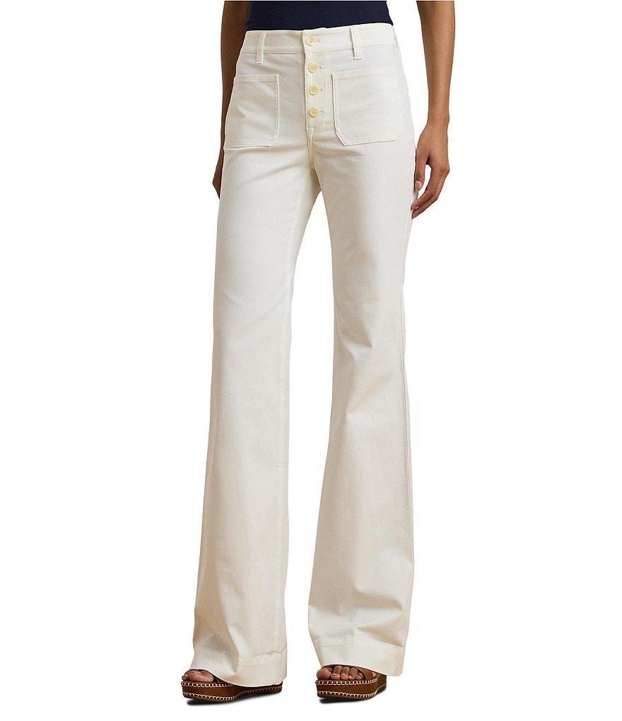 Lauren Ralph Lauren Stretch Canvas High Rise Wide Leg Pearlized Button Fly Pants Product Image