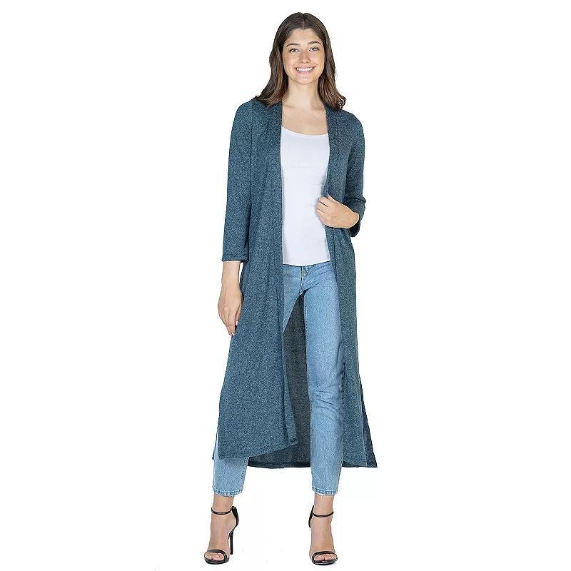 Womens 24Seven Comfort Apparel Long Duster Open Front Knit Cardigan Product Image