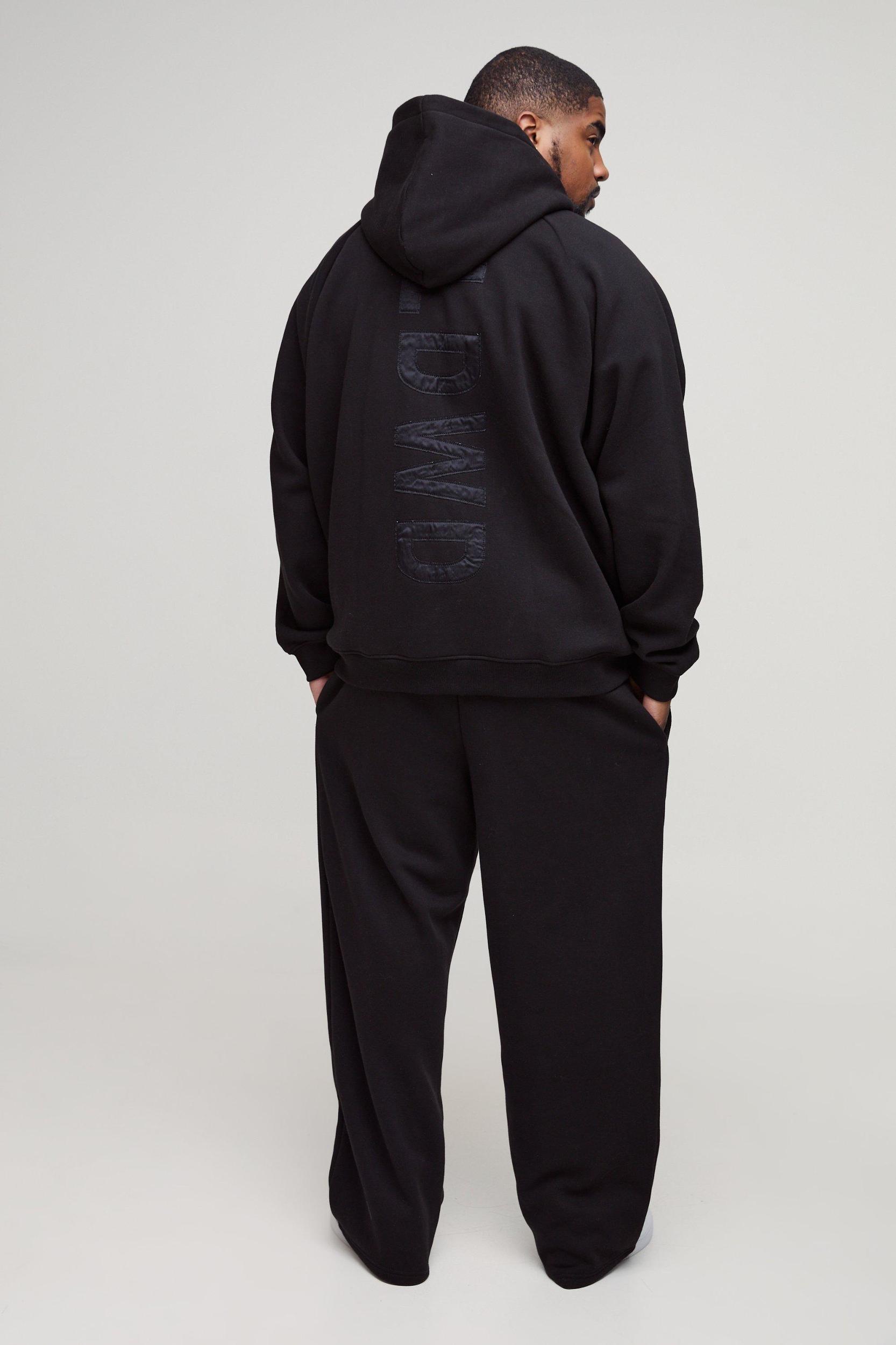Plus Oversized Satin Applique WRLDWD Hooded Relaxed Sweatpants Tracksuit | boohooMAN USA Product Image