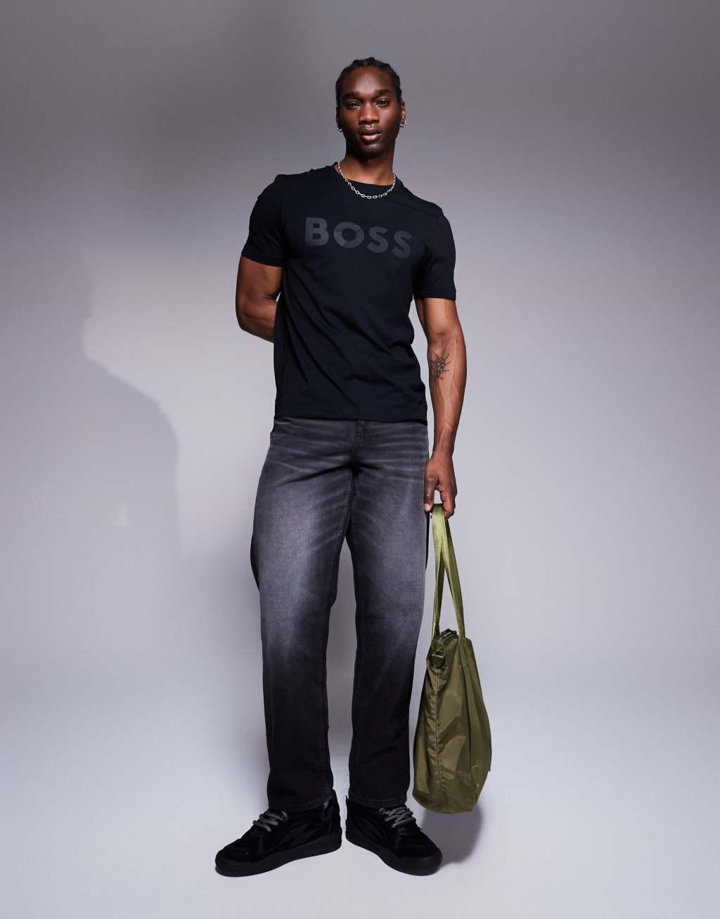 BOSS Green Tape Logo t-shirt regular fit in black Product Image